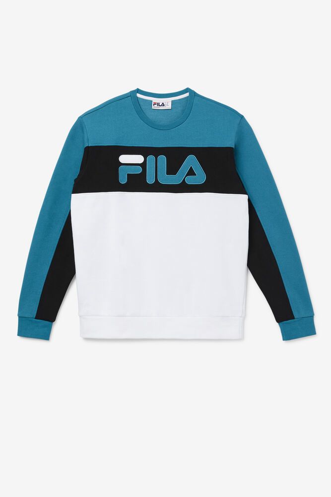 Fila Sweatshirt Mens Blue/White/Black - Lesner Fleece Crew - Philippines 2409563-FN